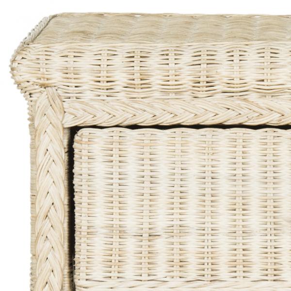 Adira Natural Wicker Nightstand in White Wash with Drawer and Storage