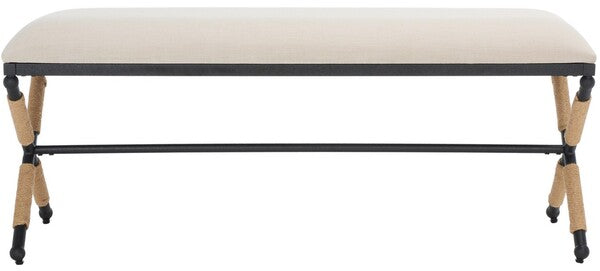 Carmelo Beige-White Hemp Wrapped Bench - The Mayfair Hall