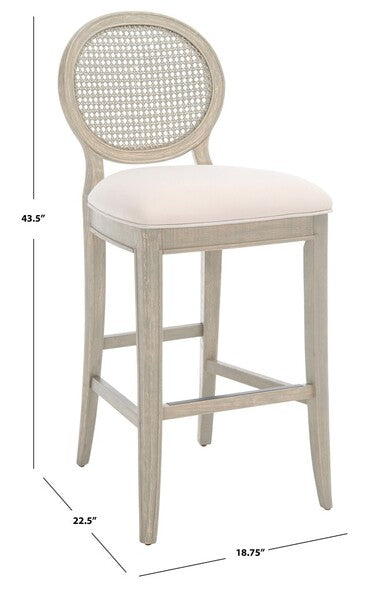 Karlee Rattan Bar Stool in Rustic Gray with Beige Upholstery (Set of 2)