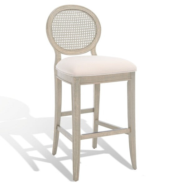 Karlee Rattan Bar Stool in Rustic Gray with Beige Upholstery (Set of 2)