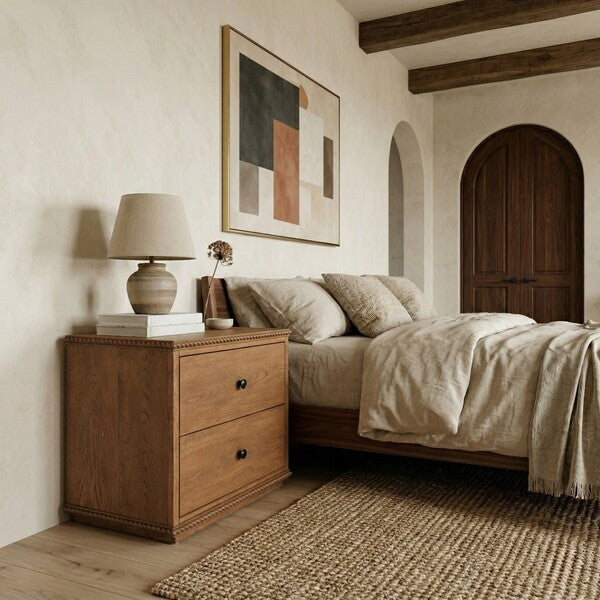 Octavian Wood Nightstand with 2 Drawer and Rope Detail in Walnut