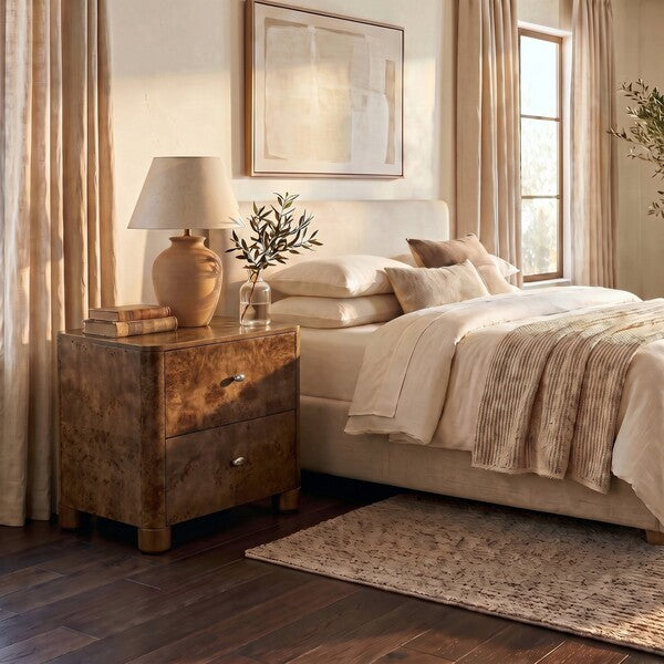 Josephina Burl Wood Nightstand with 2 Drawer in Dark Walnut