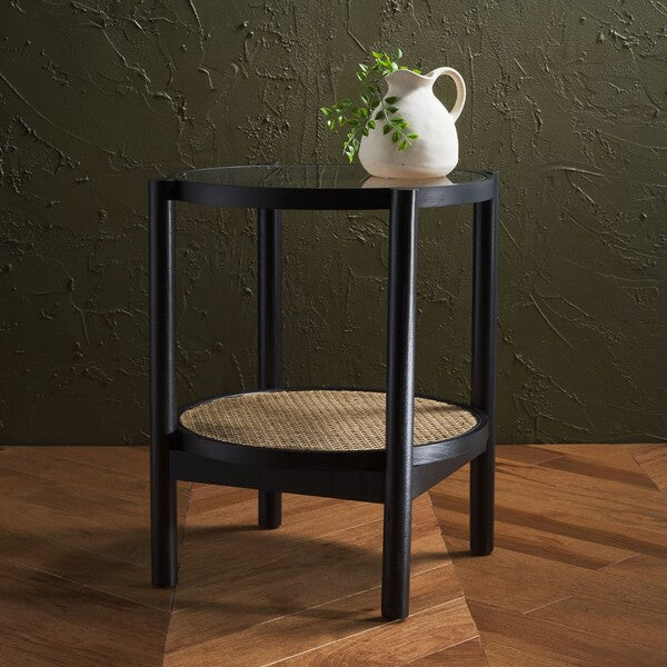 Karyna Rattan Accent Table in Black and Natural with Glass Top