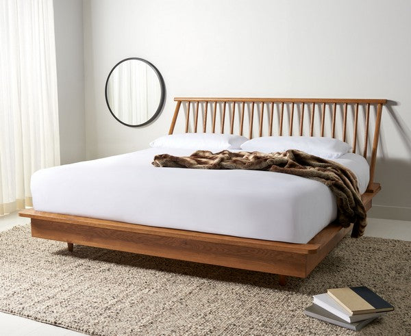 Cassius Wood Spindle Queen Bed in Light Brown