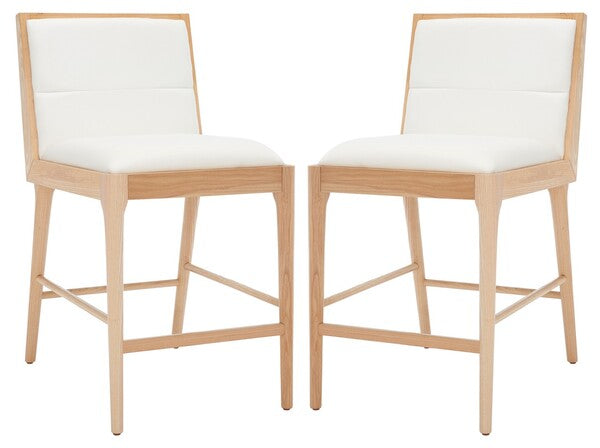 Laycee Natural-White Linen And Wood Counter Stool (Set of 2) - The Mayfair Hall