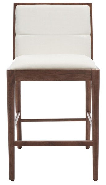 Laycee Walnut-White Linen And Wood Counter Stool (Set of 2) - The Mayfair Hall