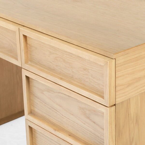 Zeus 7 Drawer Wood Desk in Natural