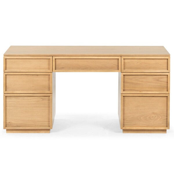 Zeus 7 Drawer Wood Desk in Natural