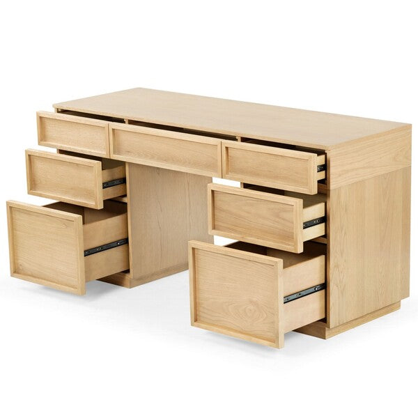 Zeus 7 Drawer Wood Desk in Natural