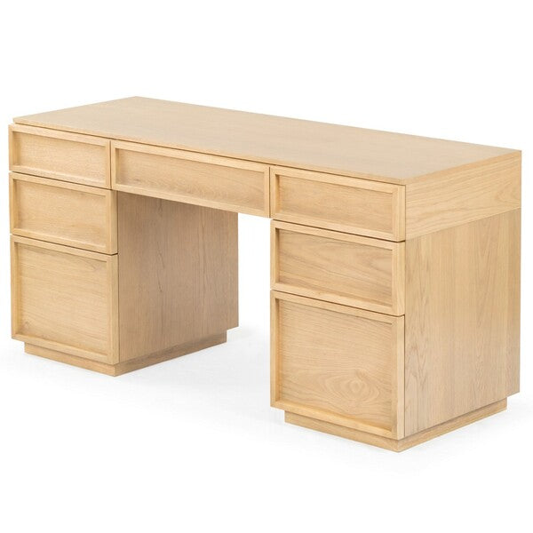 Zeus 7 Drawer Wood Desk in Natural
