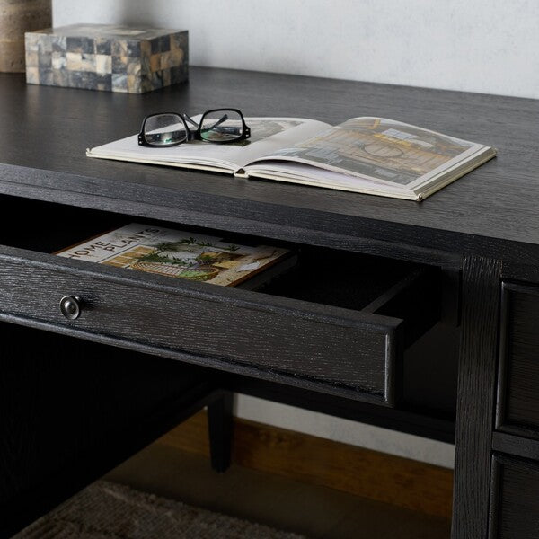 Ariella 5 Drawer Wood Desk in Black