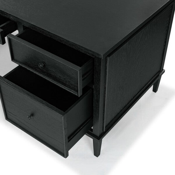 Ariella 5 Drawer Wood Desk in Black
