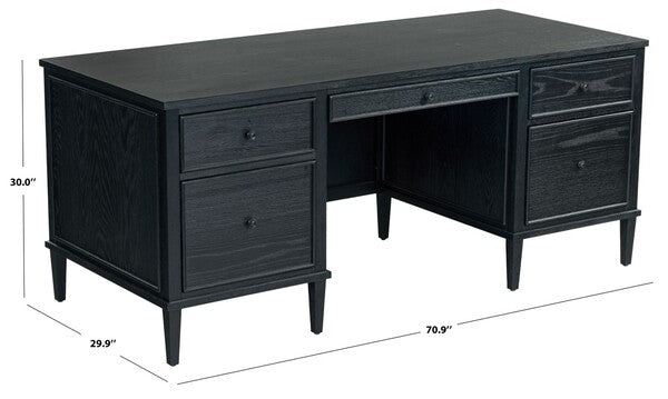 Ariella 5 Drawer Wood Desk in Black