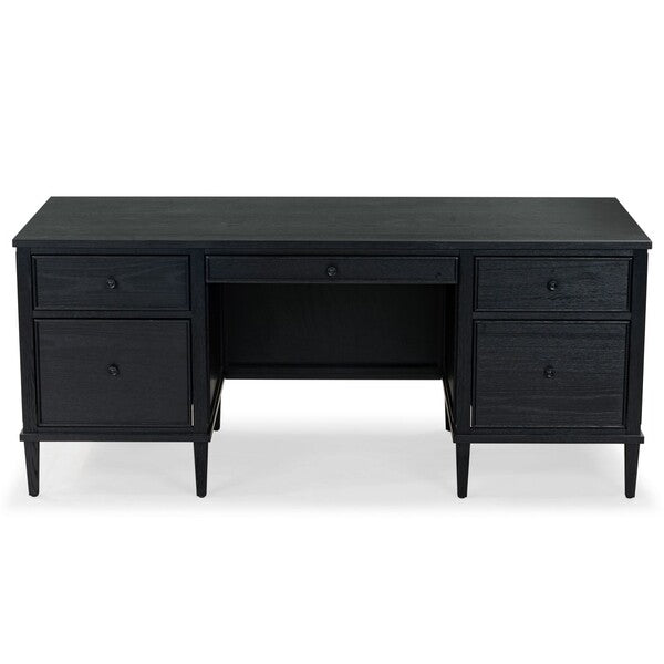Ariella 5 Drawer Wood Desk in Black