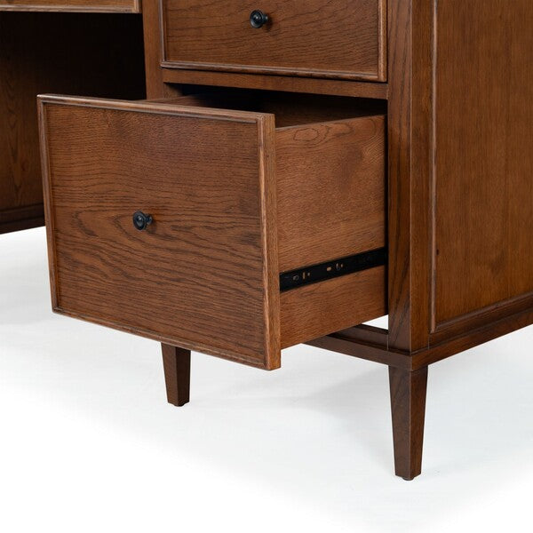 Ariella 5 Drawer Wood Desk in Walnut