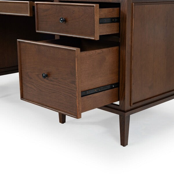 Ariella 5 Drawer Wood Desk in Walnut