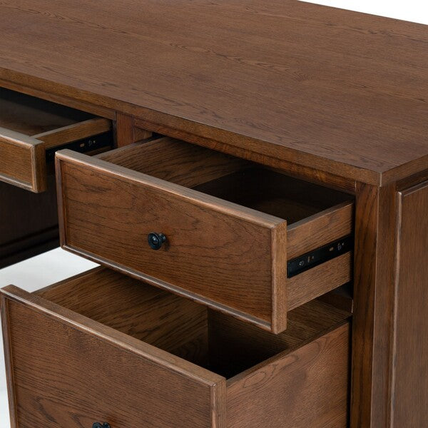 Ariella 5 Drawer Wood Desk in Walnut