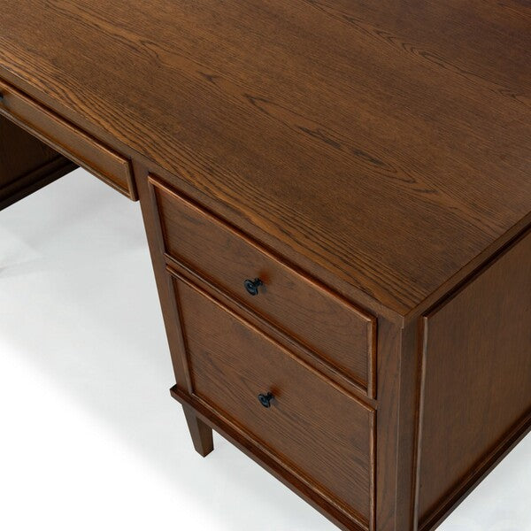 Ariella 5 Drawer Wood Desk in Walnut