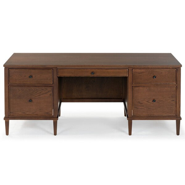 Ariella 5 Drawer Wood Desk in Walnut