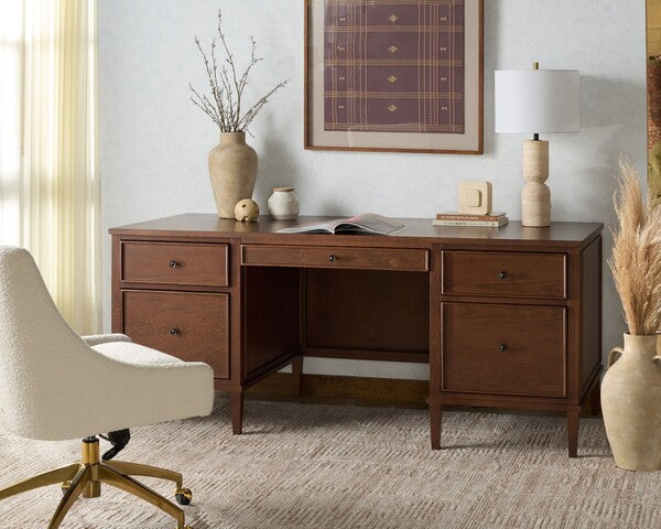 Ariella 5 Drawer Wood Desk in Walnut