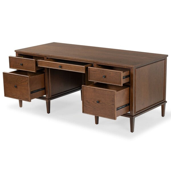 Ariella 5 Drawer Wood Desk in Walnut