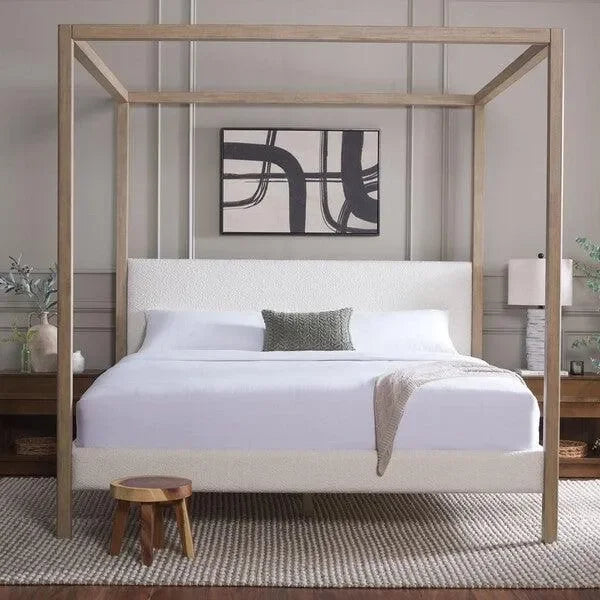 Graciella Boucle King Canopy Bed with Upholstered Headboard