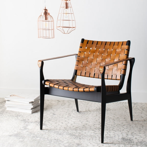 Dilan Brown/Black Leather Safari Chair - The Mayfair Hall