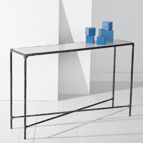 Jessa Black/White Forged Metal Rectangle Console Table - The Mayfair Hall