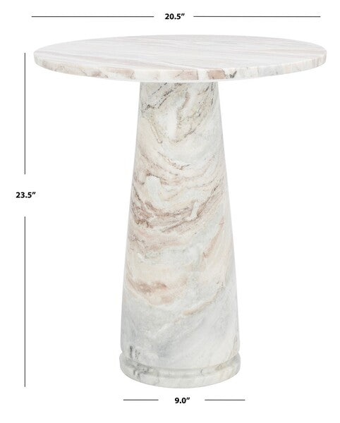 Valentia Tall Round White-Brown Marble Accent Table - The Mayfair Hall