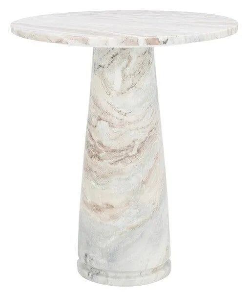 Safavieh Valentia Tall Round White-Brown Marble Accent Table