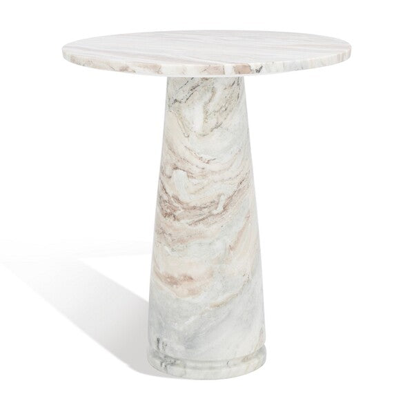 Valentia Tall Round White-Brown Marble Accent Table - The Mayfair Hall