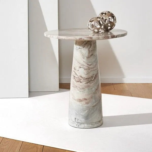 Safavieh Valentia Tall Round White-Brown Marble Accent Table