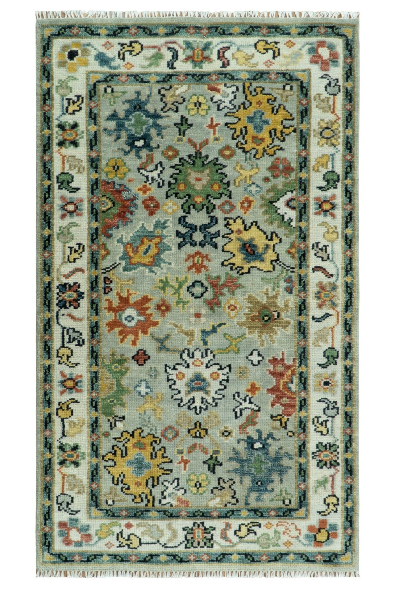 Silver, Ivory and Beige vibrant Colorful Hand knotted Multi Size Traditional Oushak wool Rug - The Rug Decor