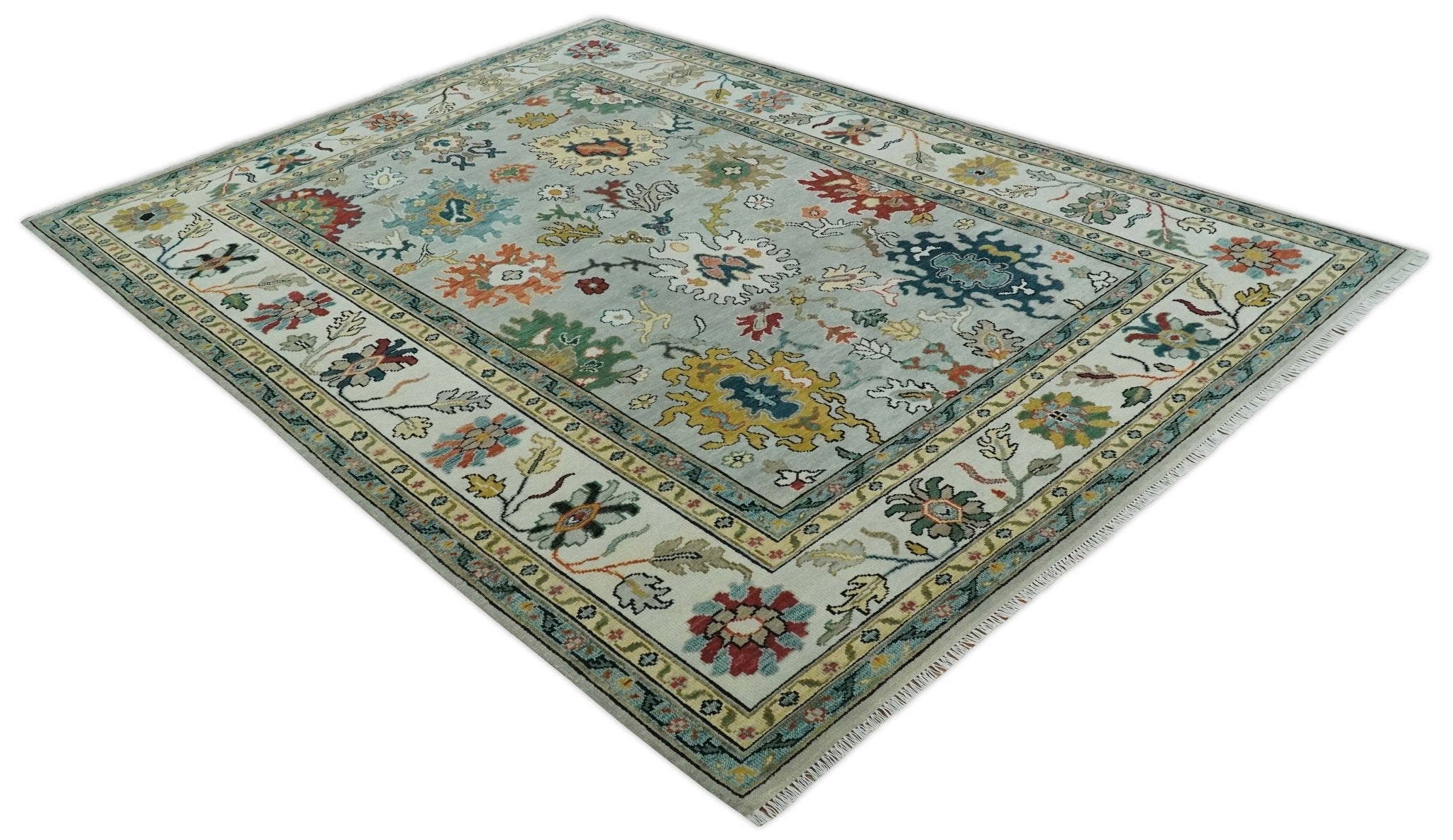 Silver, Ivory and Beige vibrant Colorful Hand knotted Multi Size Traditional Oushak wool Rug - The Rug Decor