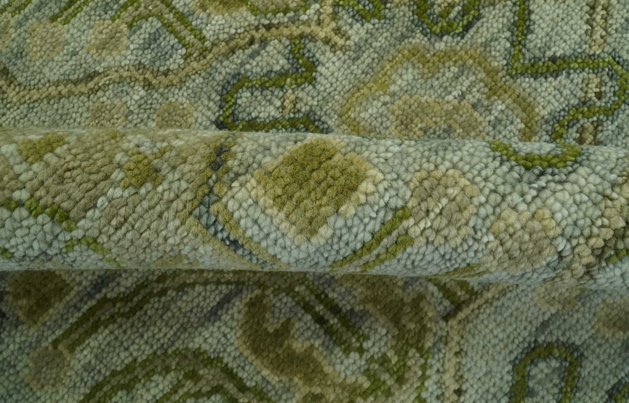 Silver, Olive and Green Traditional Floral Design Custom Made wool area rug - The Rug Decor