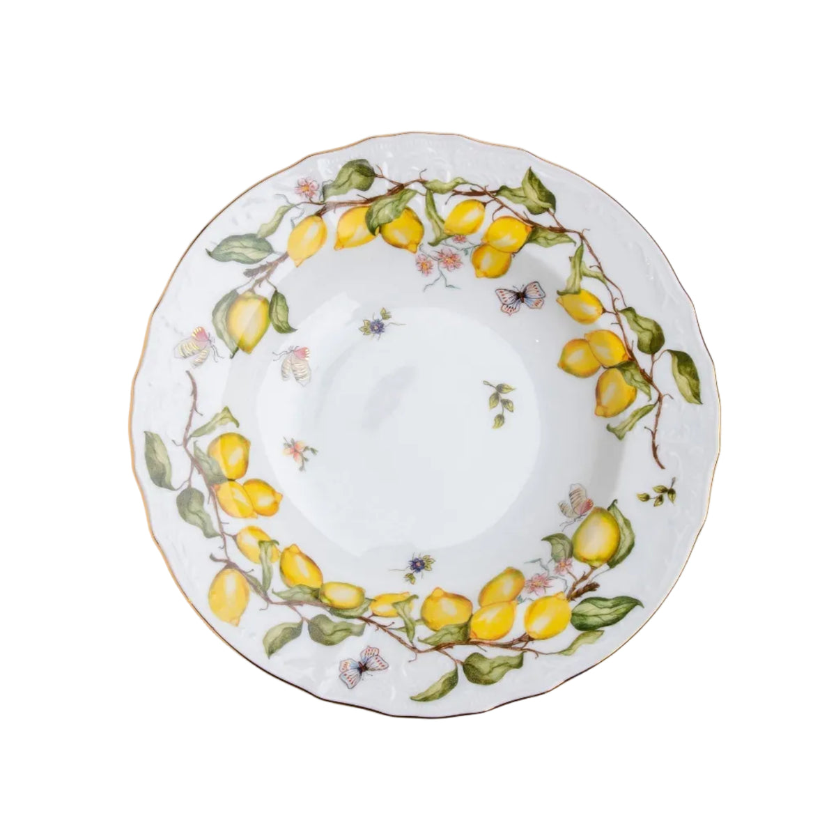 Limoeiro Porcelain Soup Plate with Gold Accents by Tania Bulhões