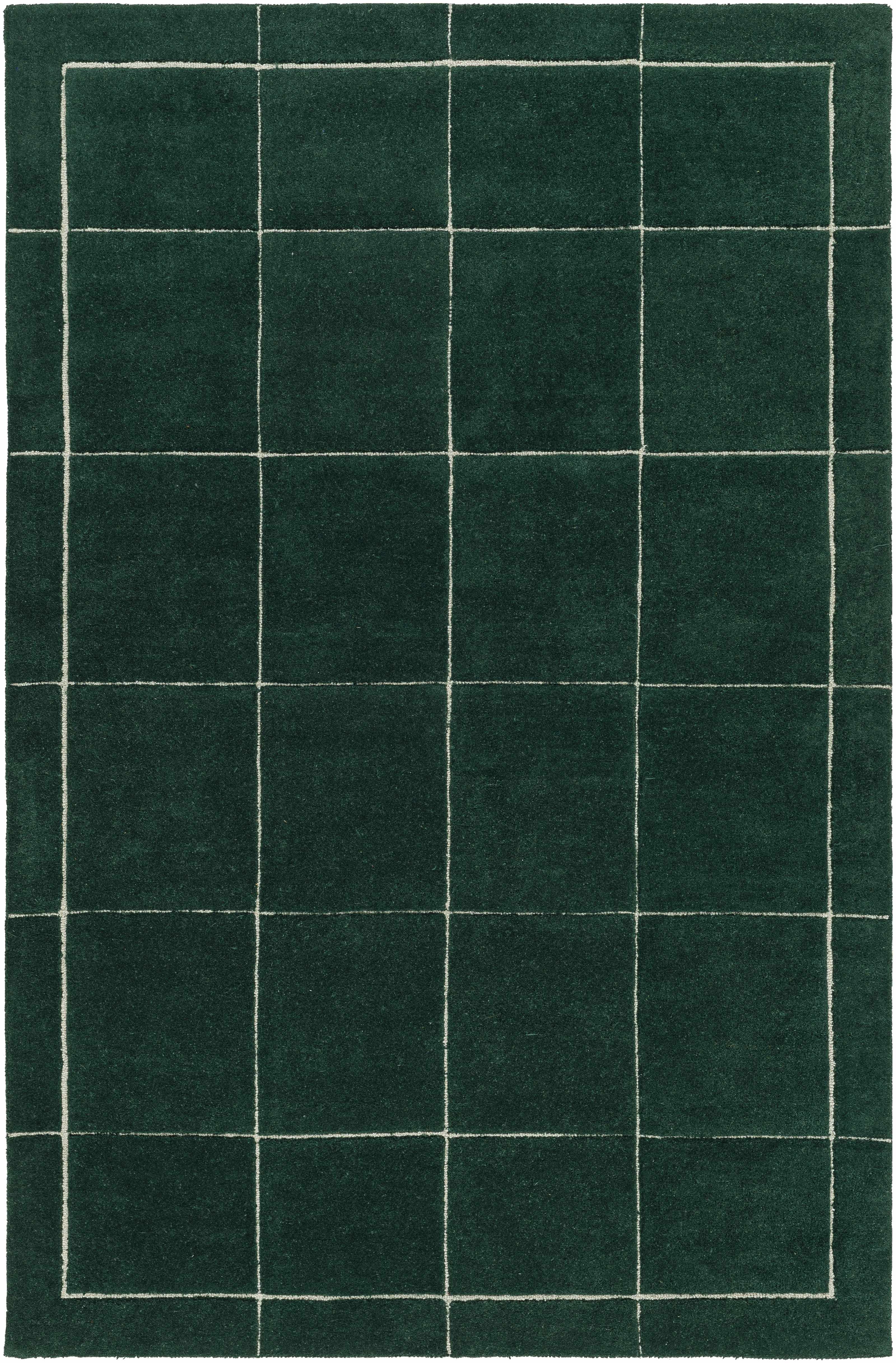 Siarl Checkered Wool Area Rug in Green