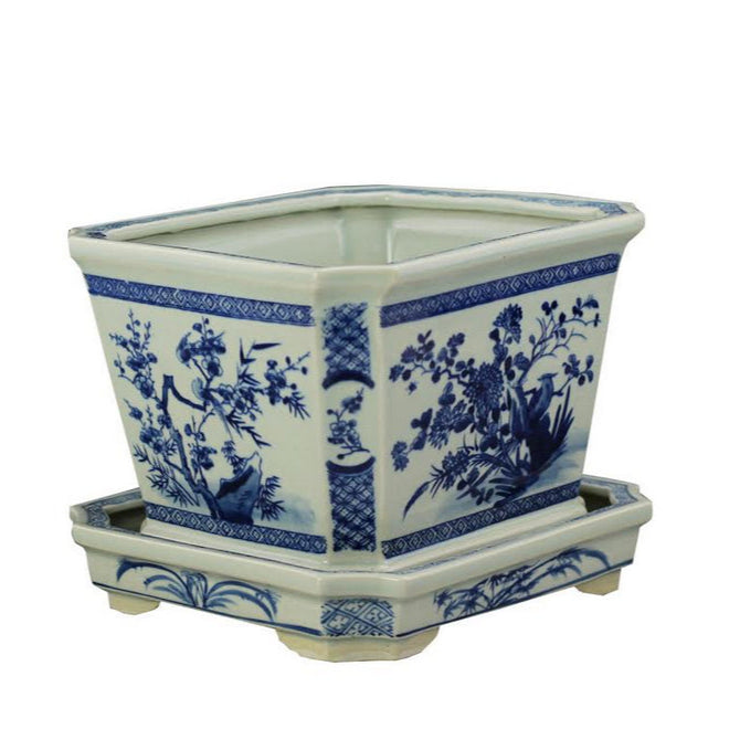 Floral Square Planter with Tray