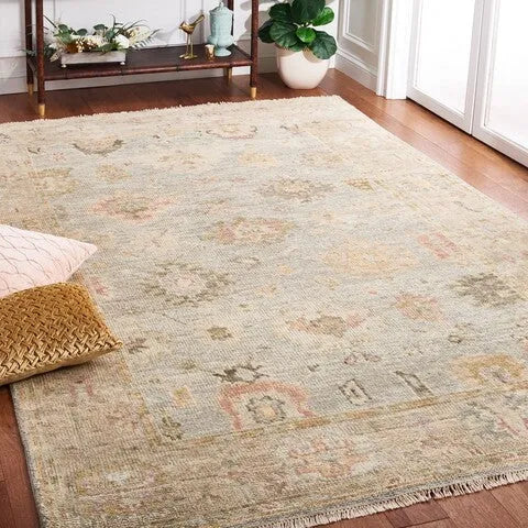 Samarkand Wool Rug in Light Blue and Sage