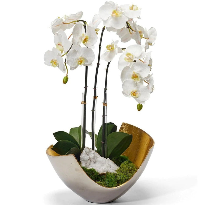 White Orchids & Geode in Silver Gold Scoop - The Mayfair Hall