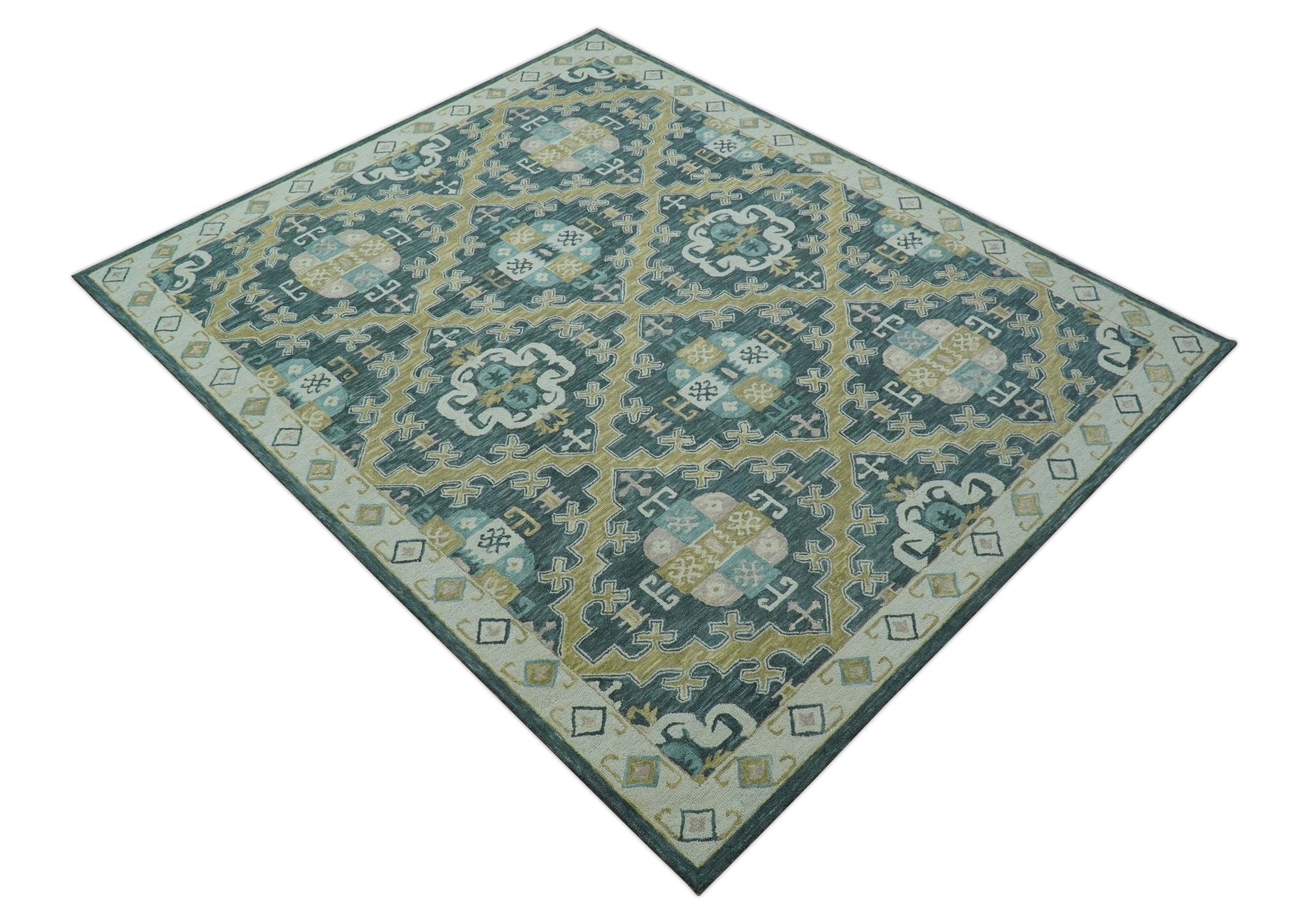 Taj Custom Made Teal Traditional Design Hand Tufted Wool Rug