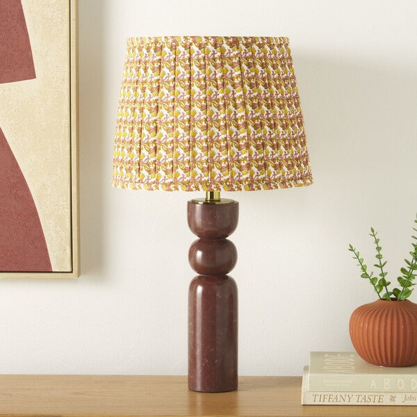 Suraya Table Lamp in Maroon with Red and White Pleated Shade
