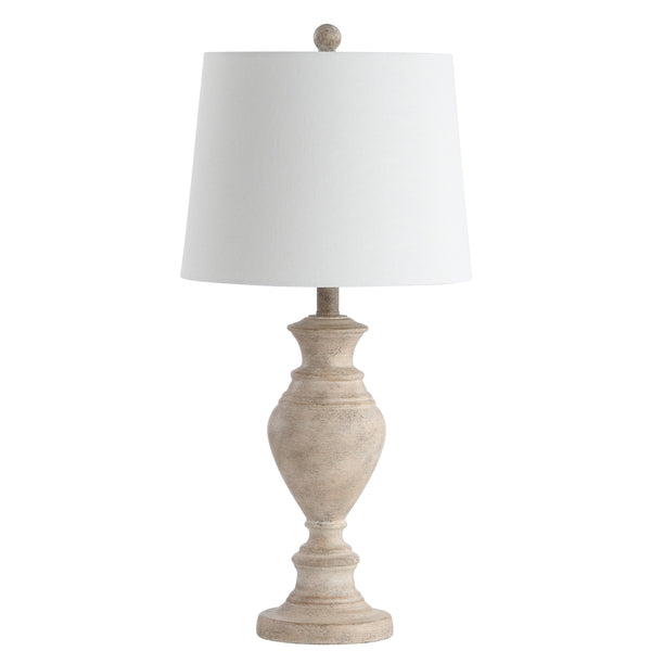 Kyler Resin Table Lamp in Brown Wood with Off White Cotton Shade