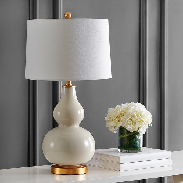 Karlen Glass Table Lamp in Cream and Gold with White Cotton Shade (Set of 2)