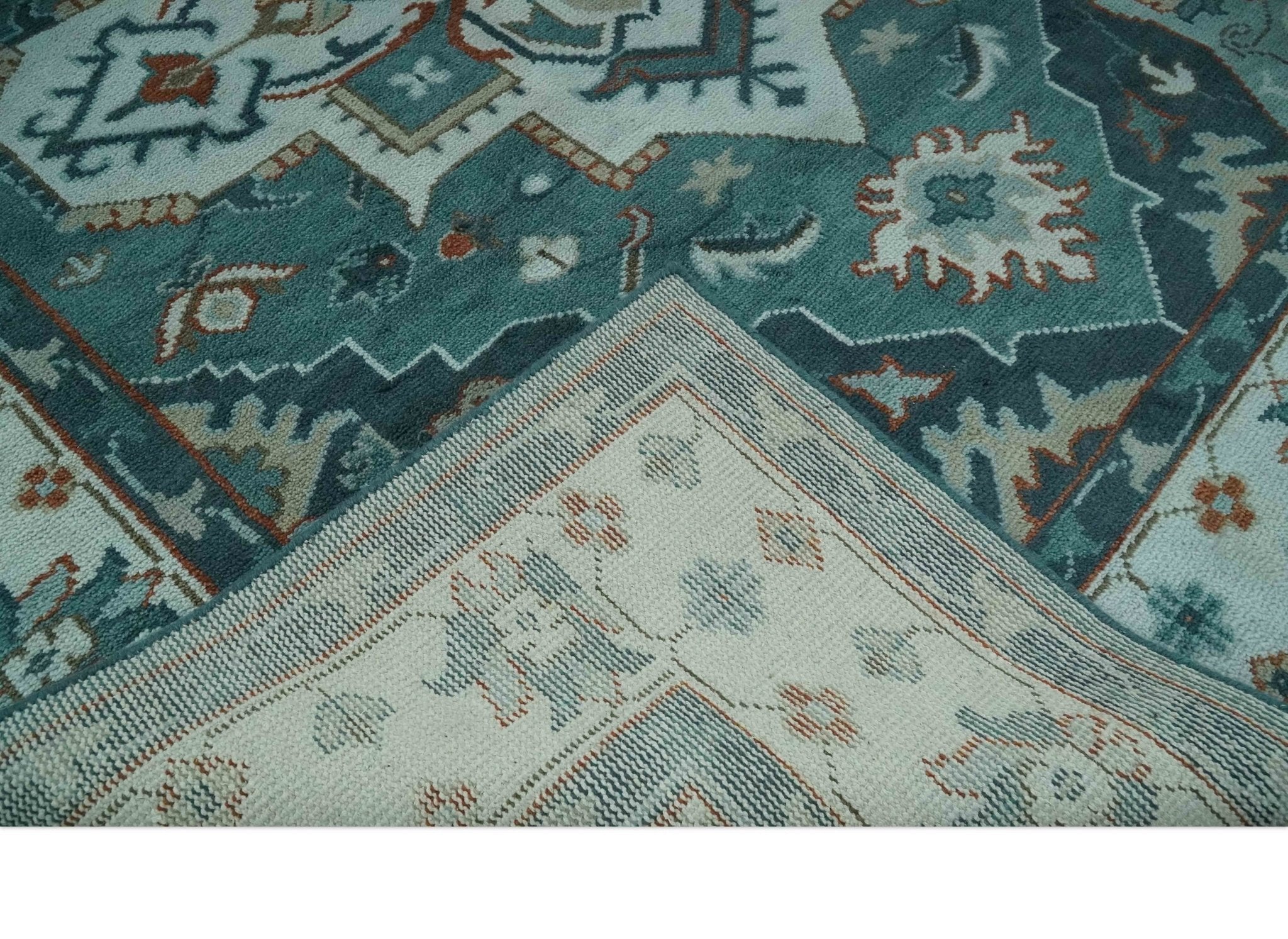 Teal and Silver Traditional Heriz Floral Hand Knotted Multi Size wool Area Rug - The Rug Decor