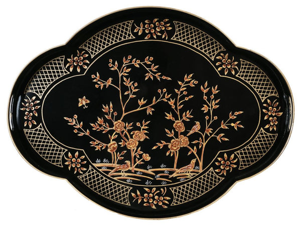 Black /Gold Scalloped Chinoiserie Tray - The Mayfair Hall