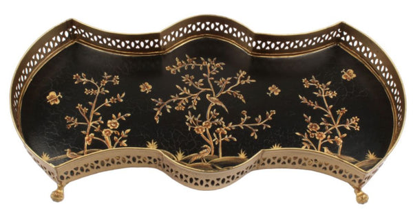 Black/Gold Scalloped Chinoiserie Vanity Tray - The Mayfair Hall