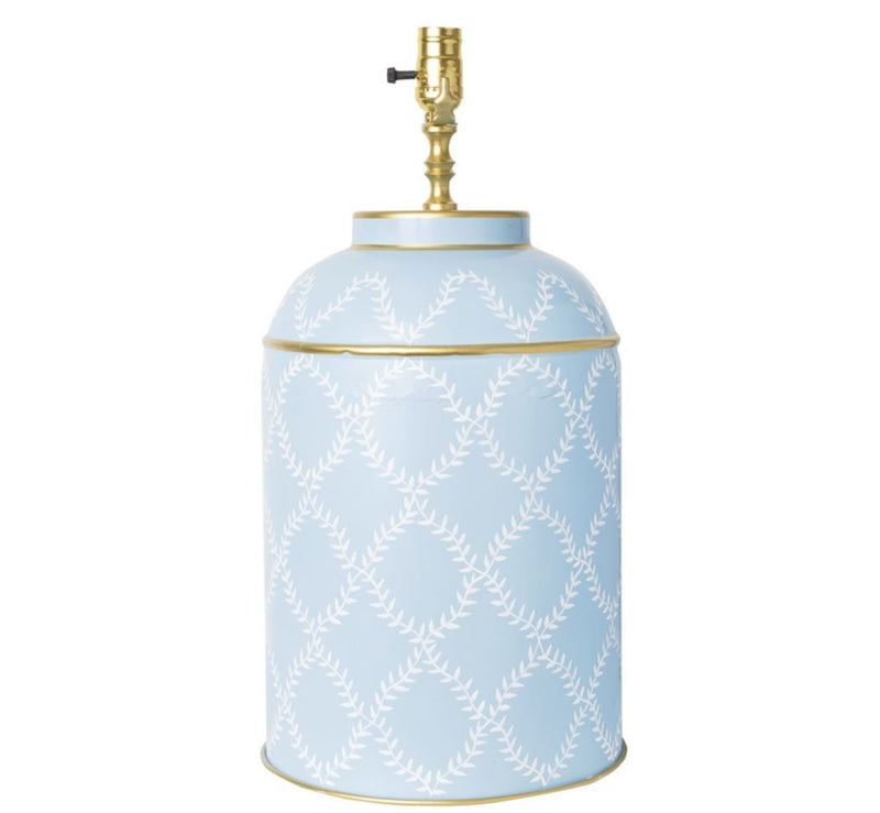 Pale Blue Trellis Tea Caddy Lamp - The Mayfair Hall