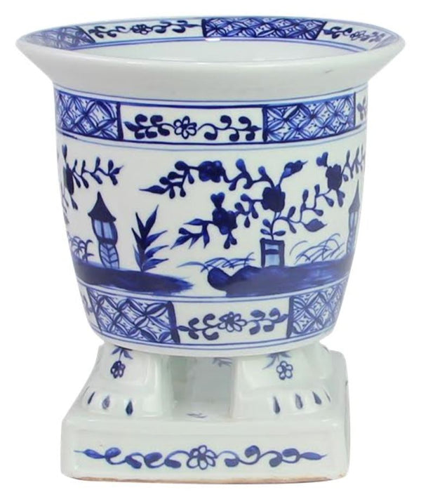 Chinoiserie Dark Blue Porcelain Footed Planter - The Mayfair Hall