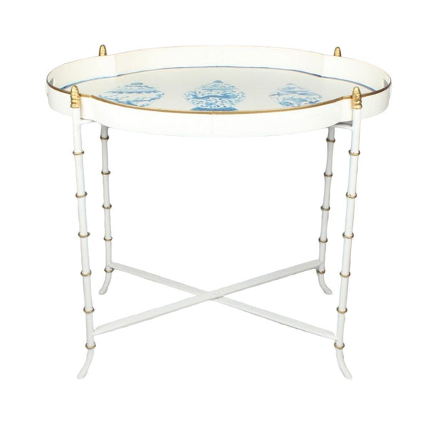 Scalloped Ivory-Blue Ginger Jar Tray Table - The Mayfair Hall